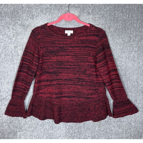 Style &‎ Co Spacedye Bell Sleeve Peplum Hem Sweater Womens Size Petite Medium PM - Picture 1 of 6